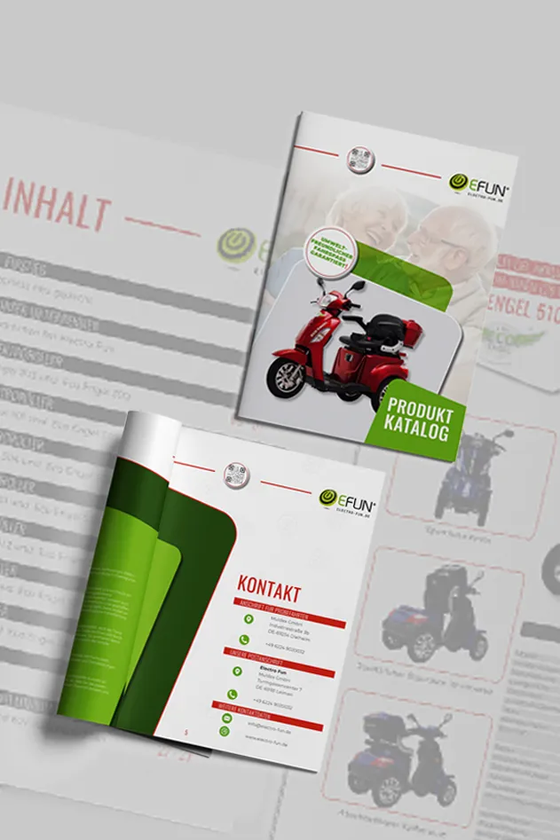 Produktkatalog mit Elektrorollern für Electro Fun, Heidelberg